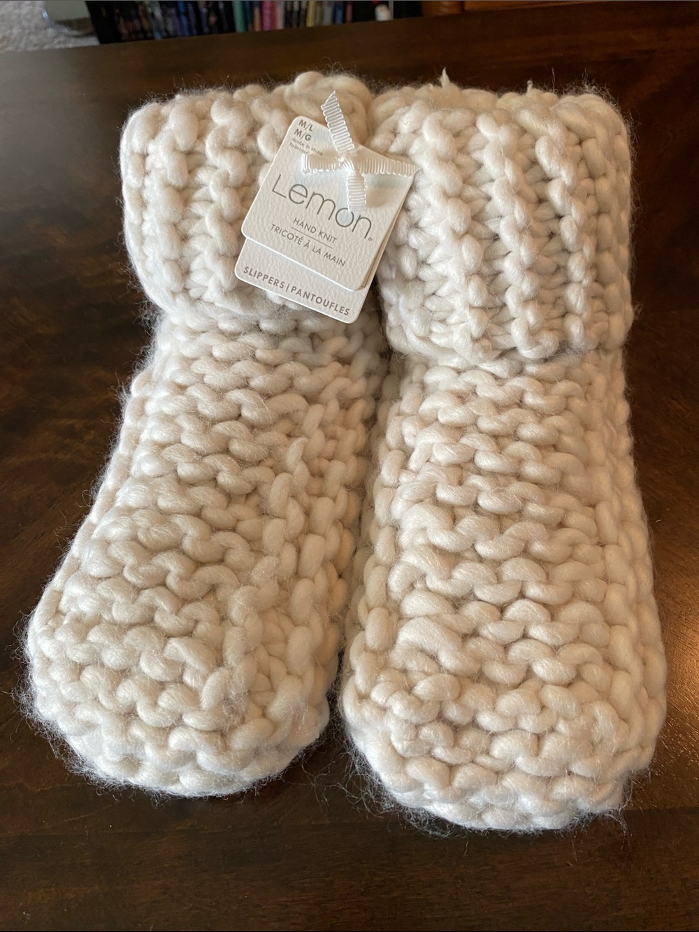 Lemon Cream Hand-Knit Chunky Cozy Slipper Boots